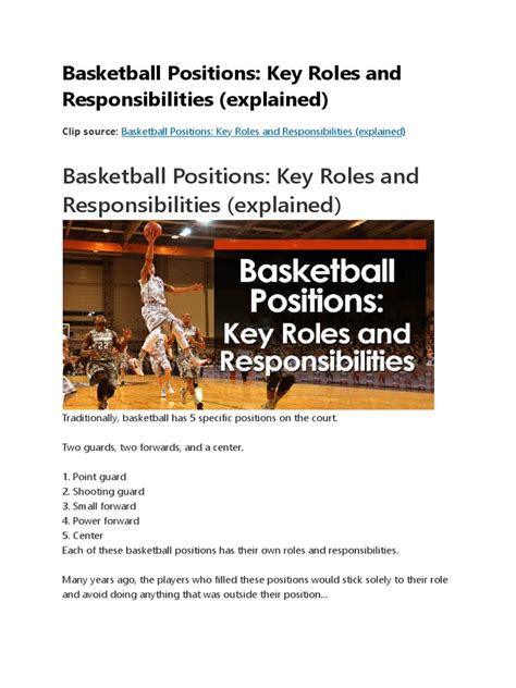 what are the 5 positions of basketball|Basketball Positions: Key Roles and Responsibilities .